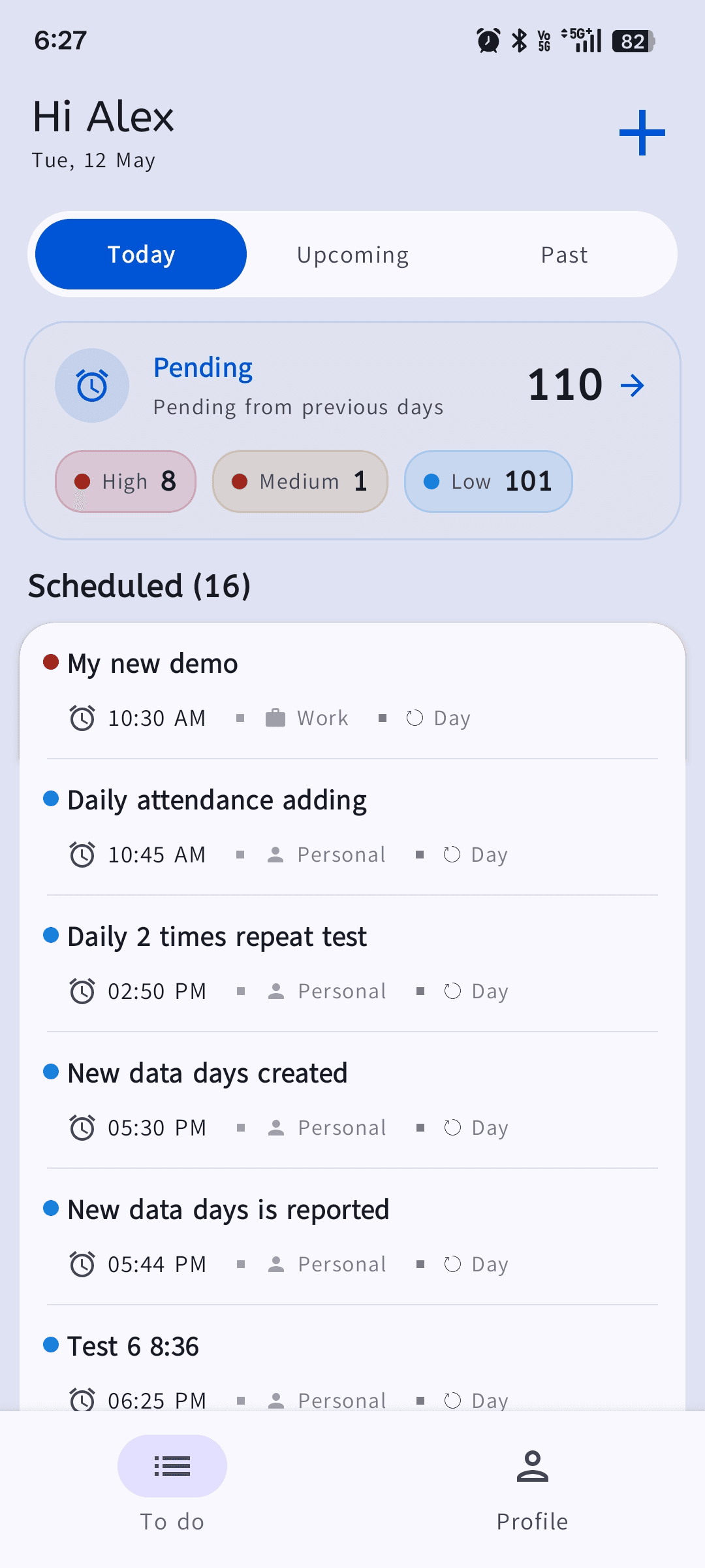 Voice Cue task management app screen